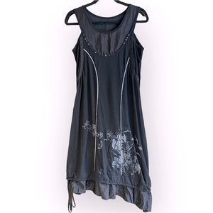 Vintage Black Asymmetrical Sleeveless Dress with Graphic Detail Size Medium